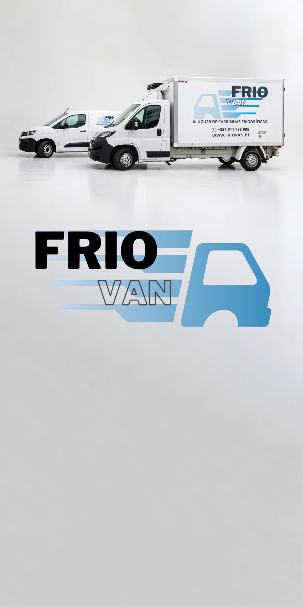 Carrinha e camião frigorífico da frota FrioVan com identidade visual da marca